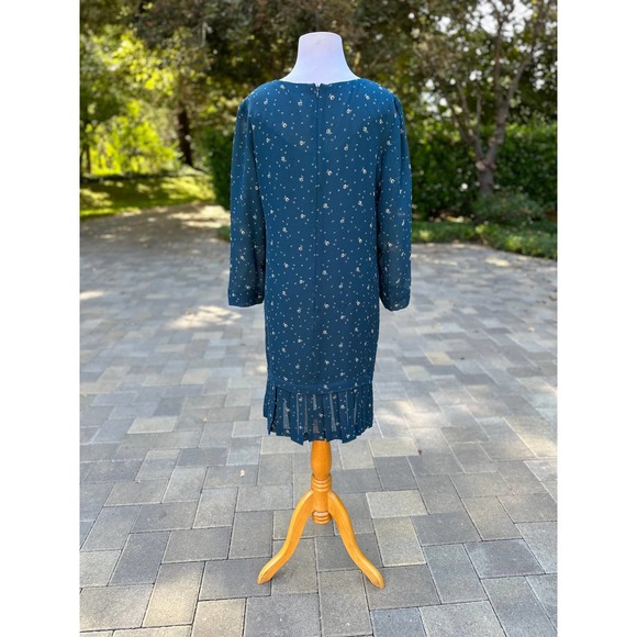 Vintage 90s Teal Drop Waist Dress Retro 20s 30s Fall Winter Modest Church Petite - Picture 12 of 13